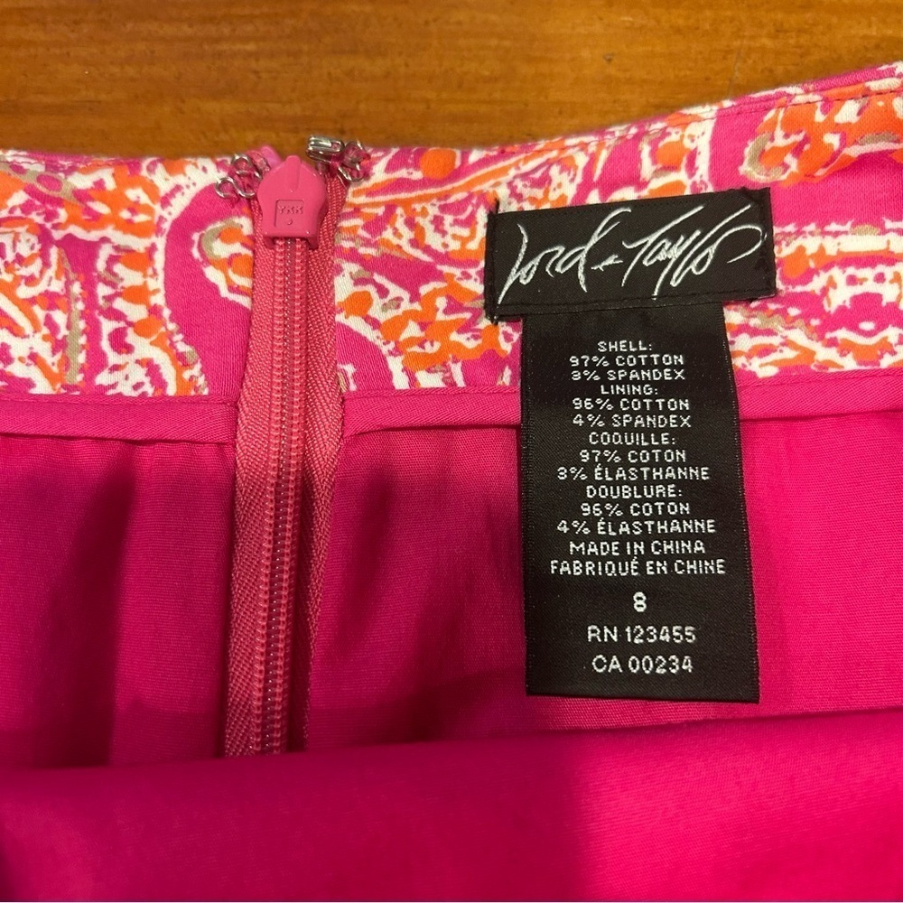 Lord & Taylor Pink Pencil Skirt Abstract Floral Lined Career Sz 8 Preppy Midi - Picture 3 of 9